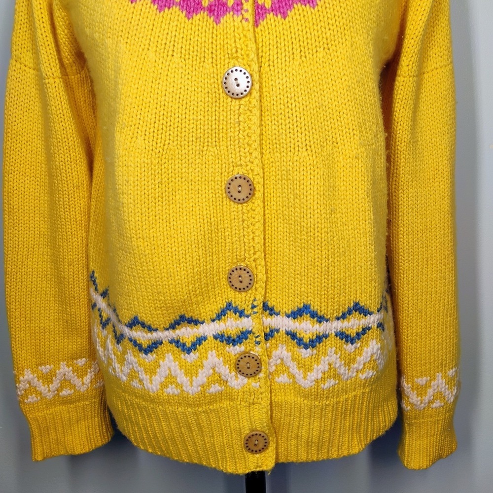 Sundance Cardigan Sweater Womens M Wool Cashmere Blend Yellow Fair Isle Nordic - Picture 3 of 9